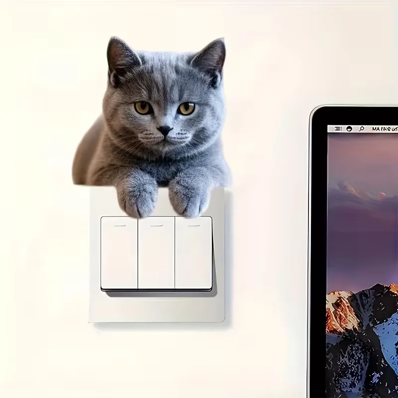 Short haired cat wall switch sticker - self-adhesive socket decorative cover, suitable for home decoration in living rooms