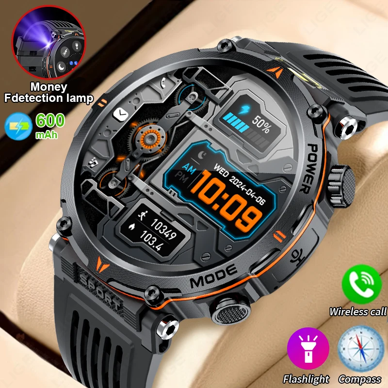 

New Military Sports Smart Watch Men 1.77"Compass LED Flashlight 600mAh IP68 Waterproof Bluetooth Call Smartwatch For Android ios