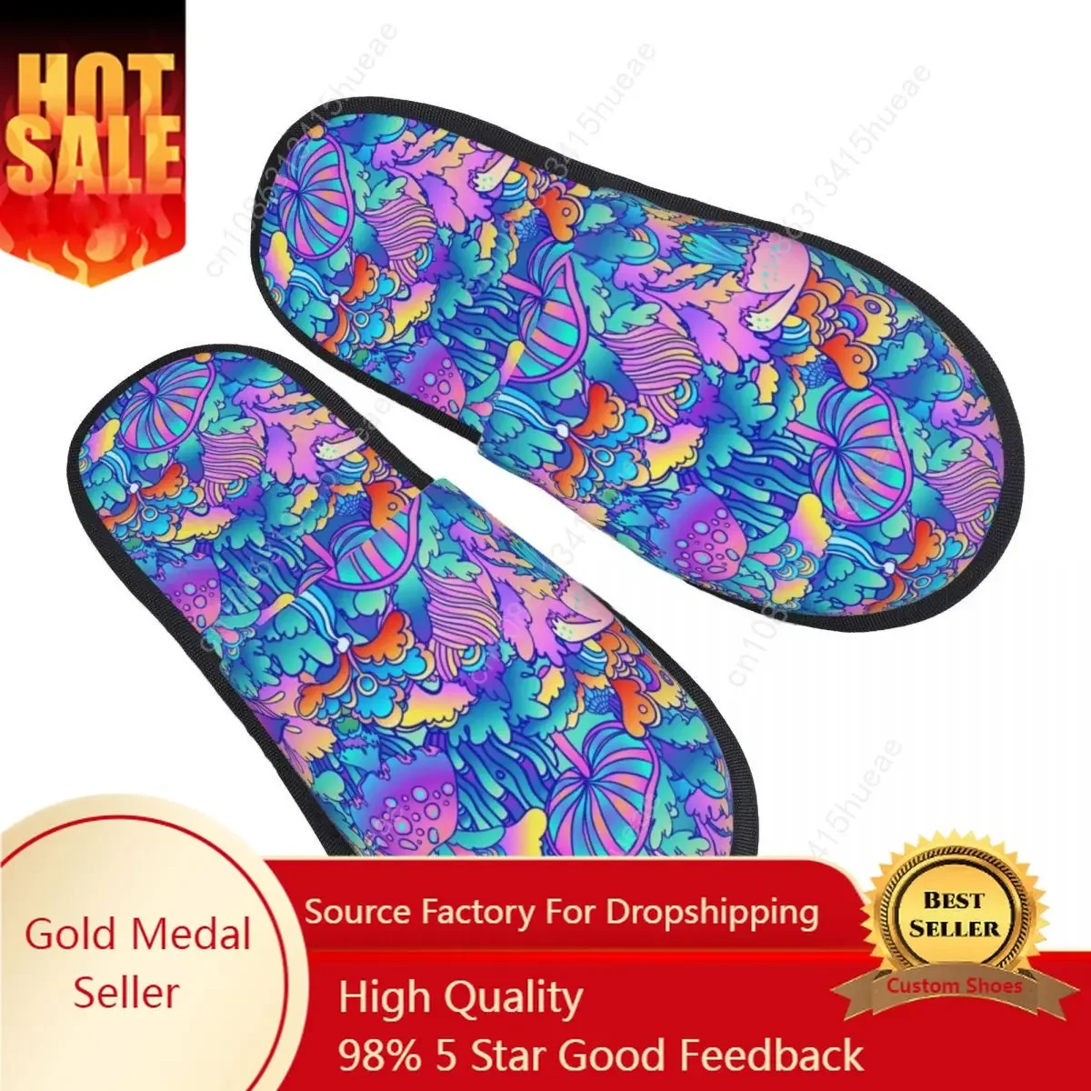 Custom Psychedelic Magic Flowers Snd Mushrooms House Slippers Women Comfy Memory Foam Slip On Spa Slipper Shoes