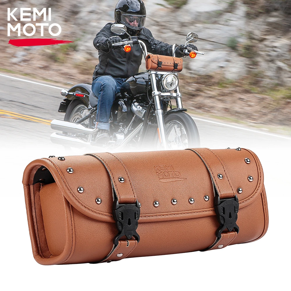 

Motorcycle Tool Bags Waterproof Motorcycle Fork Bag PU Leather Universal Front Fork Handlebar Sissybar Storage Pouch Roll Bag