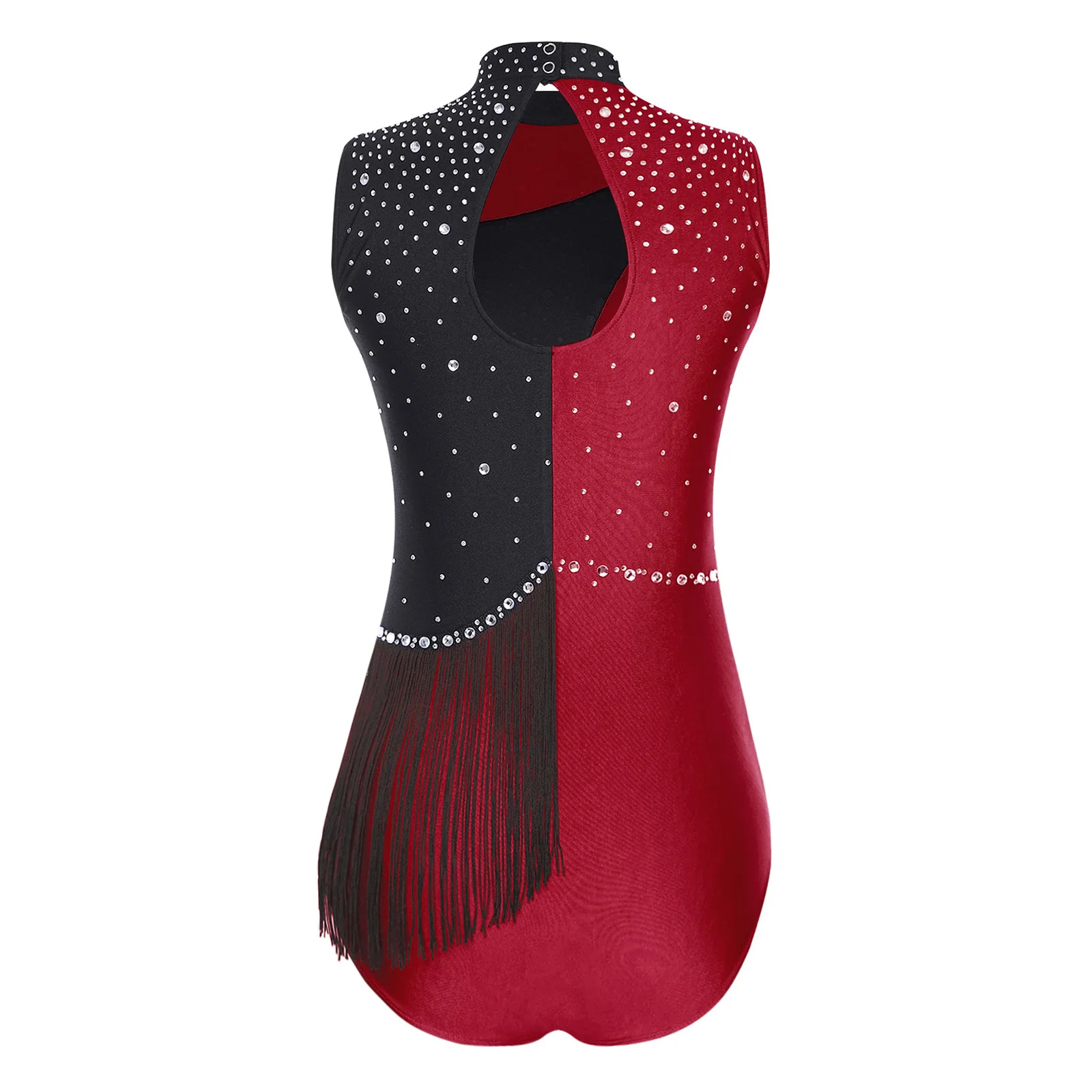 Womens Rhythmic Gymnastics Leotard Figuring Skating Acrobatics Costume Shiny Rhinestones Tassels Ballet Dance Jersey Bodysuit