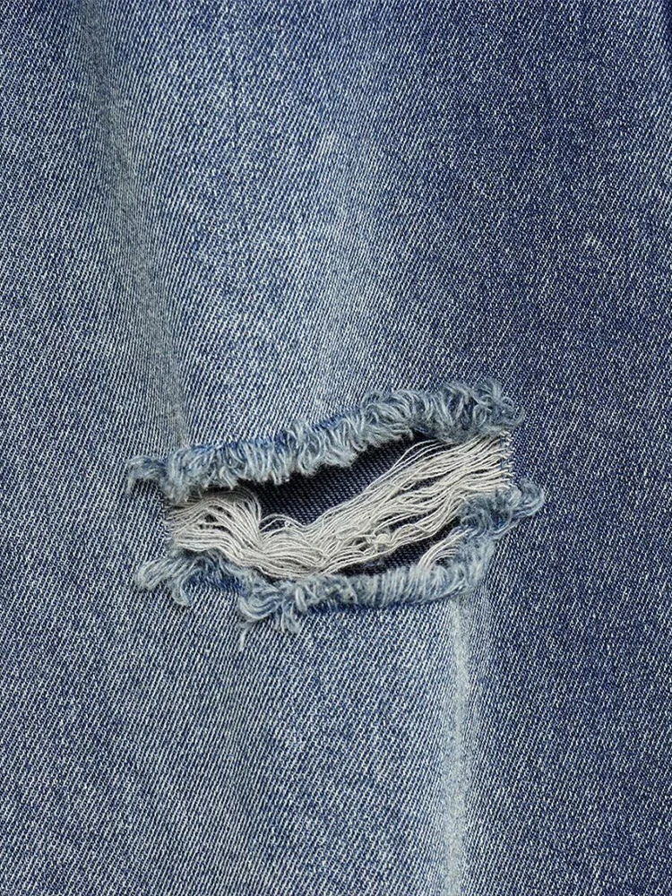 Europejski styl, nowa moda damska, uniwersalny temperament, proste, codzienne jeansy z wysokim stanem i dziurami w jednolitym kolorze.