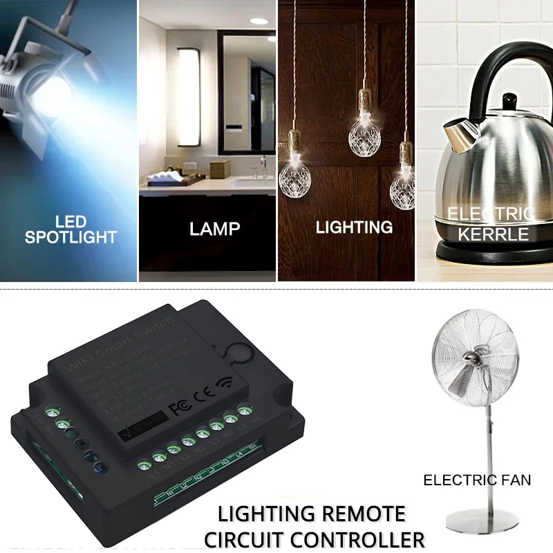 Interruptor inteligente Tuya de 4 canales, módulo WIFI de 220V, Control remoto, receptor de 110V, relé inteligente de 10A, funciona con Alexa y