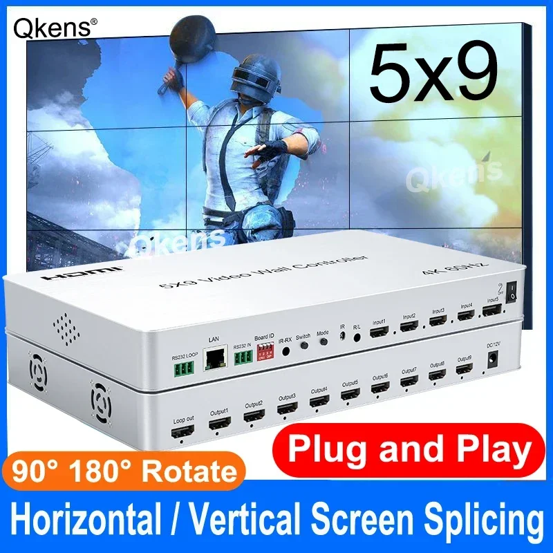 

4K 5x9 Video Wall Controller 4x1 HDMI Multiviewer 2x2 3x3 1x6 TV Wall Splicer Box Horizontal Vertical Screen Stiching Processor