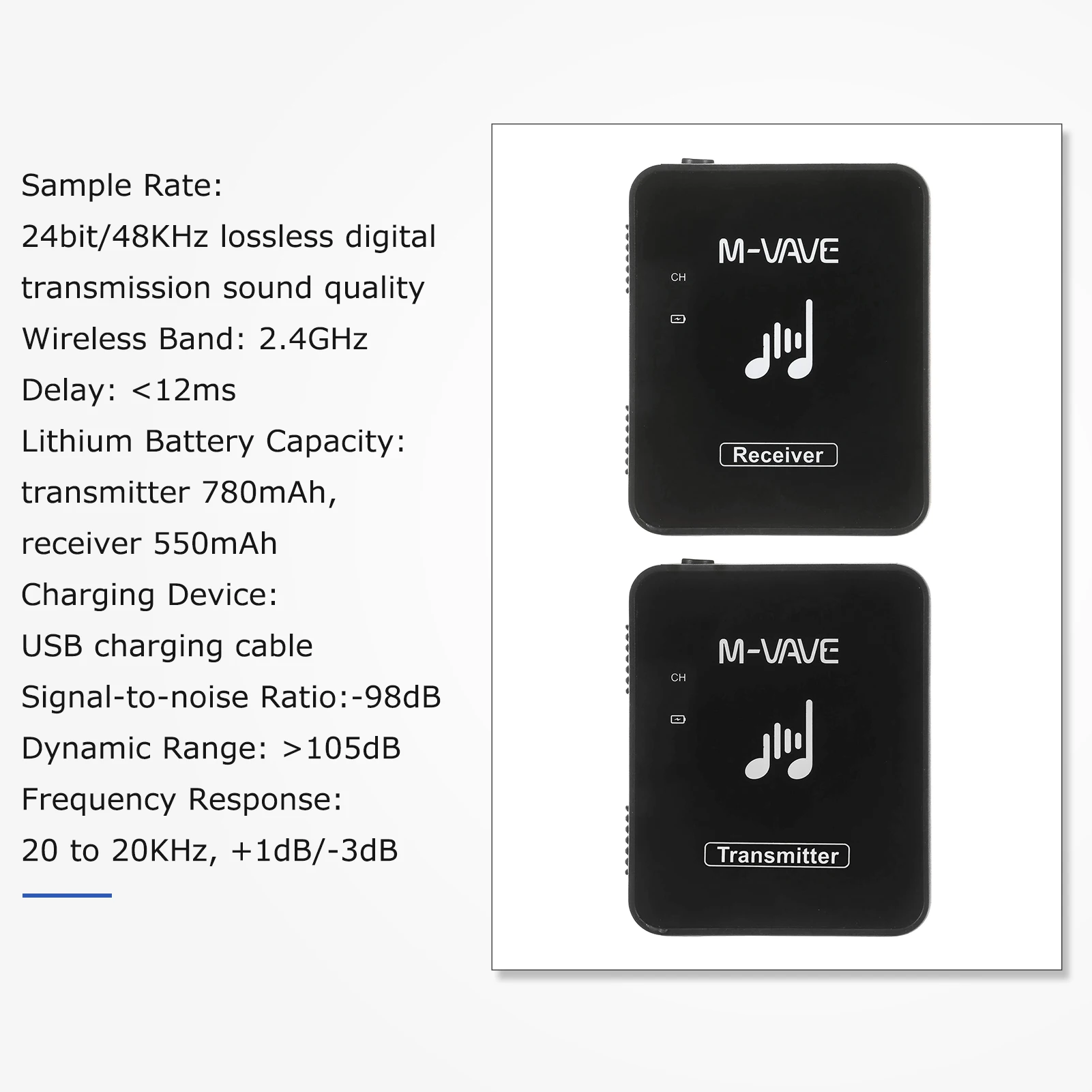 M-VAVE SWS10 2.4GHz Wireless Earphone Monitor Transmission System USB Rechargeable Transmitter & Receiver Support Mono/Stereo