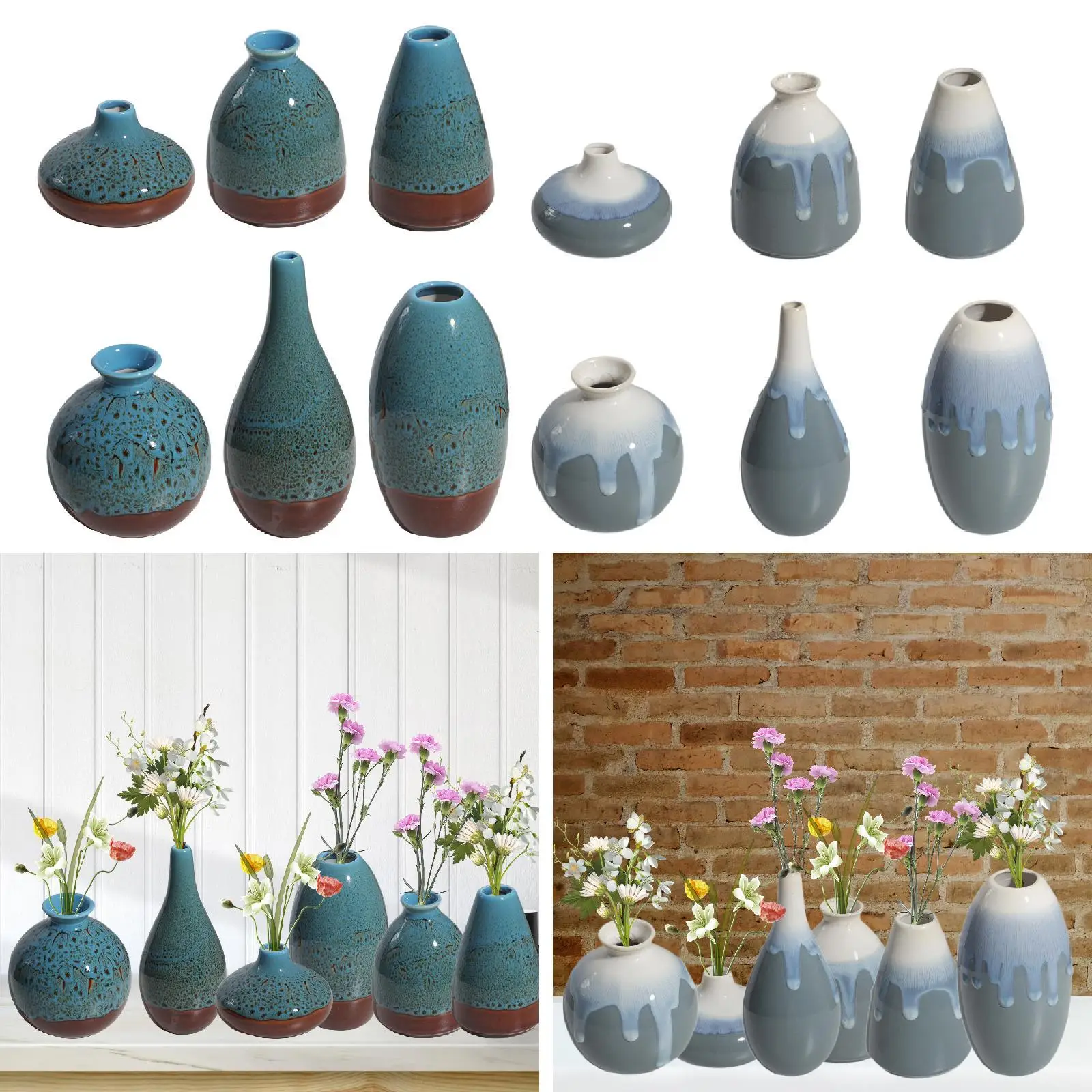 

6x Ceramic Vase Set Floral Arrangement Ornament Dried Flower Container for Dried Fresh Flowers Pampas Grass Bouquet Bathroom