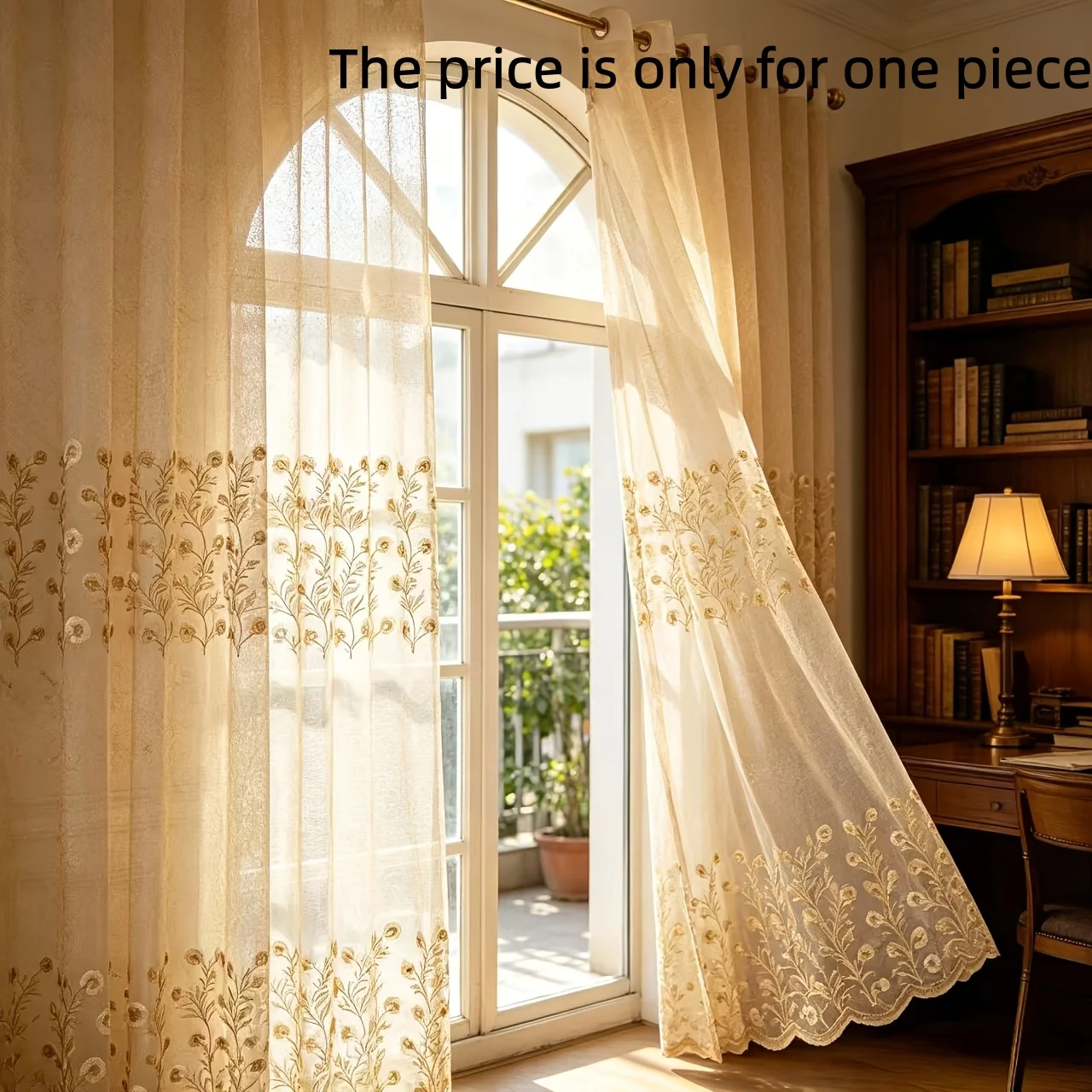 PC Europäischer Vintage-Blumenmuster-Stickerei-Transparenter Vorhang, Ringaufhängung, Wohnzimmer, Schlafzimmer, Balkon, Boden-bis-Decke-Fenster