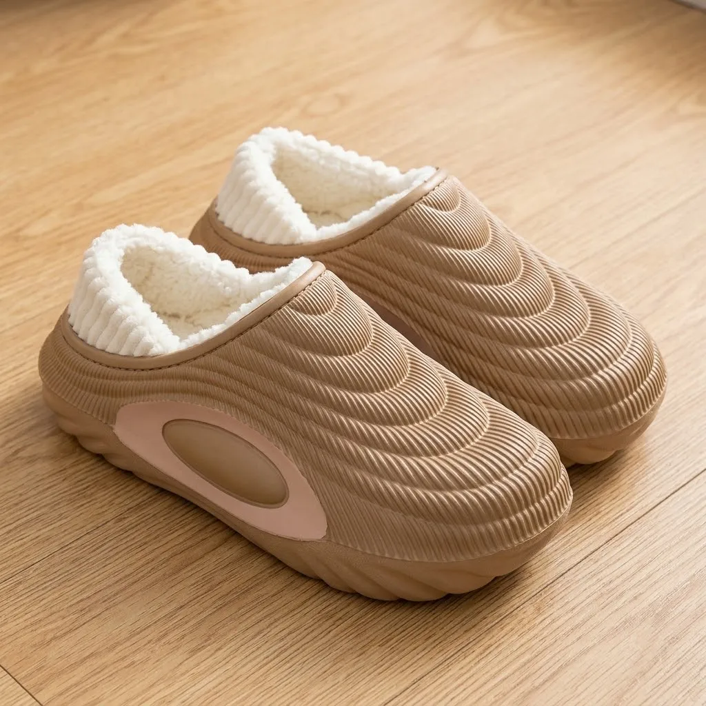 Wave Textured Thermal Men Slippers Thick Sole Cozy Plush Lined Non-Slip Indoor Outdoor Winter Home Slippers for Couples
