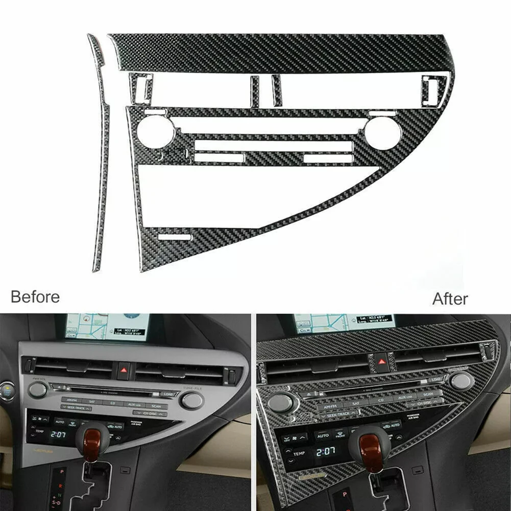 1 Set Carbon Fiber Style Stickers Interior CD Panel Frame Trim Cover Inner Decals For Lexus RX350 RX450h 2010 2011 2012