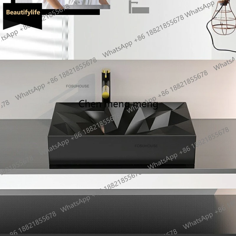 

Прямоугольная керамическая раковина B567 для ванной комнаты, простая черная, настольная, для дома и балкона, современная, креативная