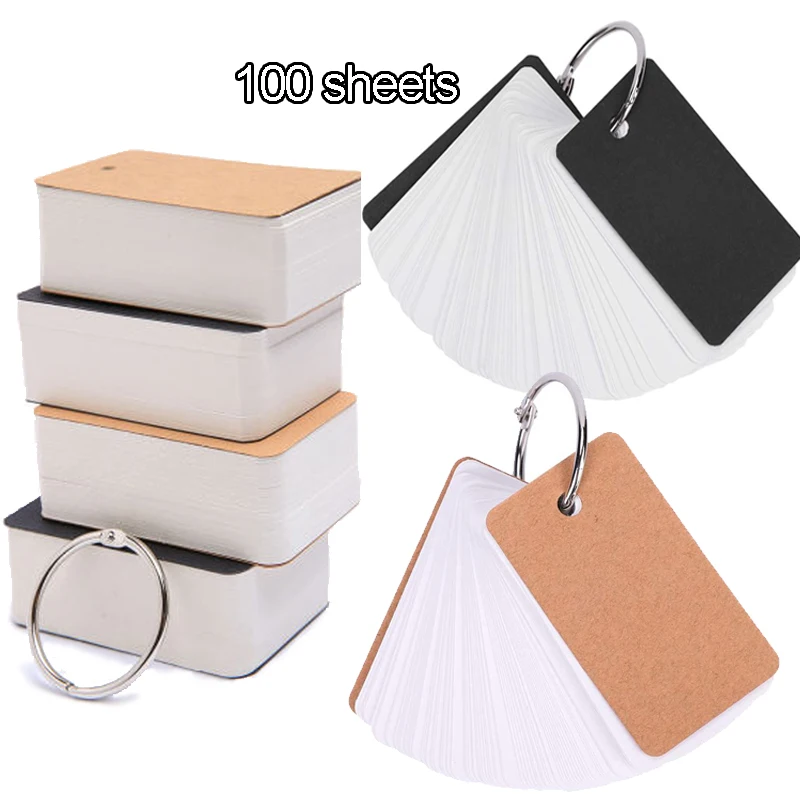 100 Sheets Kraft Paper Blank Flashcards with Binder Rings Spiral Notepads Kids Mini Notebooks Study Cards book kawaii Stationery