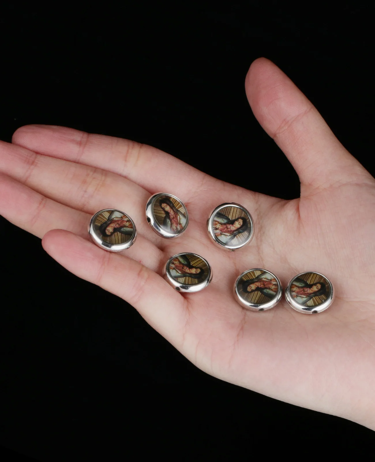 10pcs Round Our Lady of Guadeloupe Icon Beads Catholic Virgin Mary Loose Spacer Beads for DIY Rosary Making Accessories