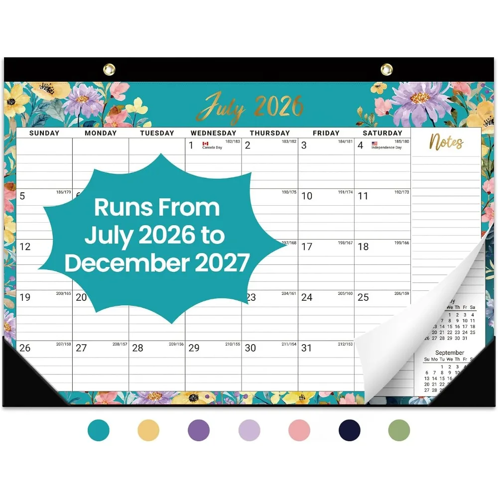 

18-Month Floral Desk Calendar July 2026 to December 2027 Large 17x12 Desktop and Wall Calendar for Home and Office