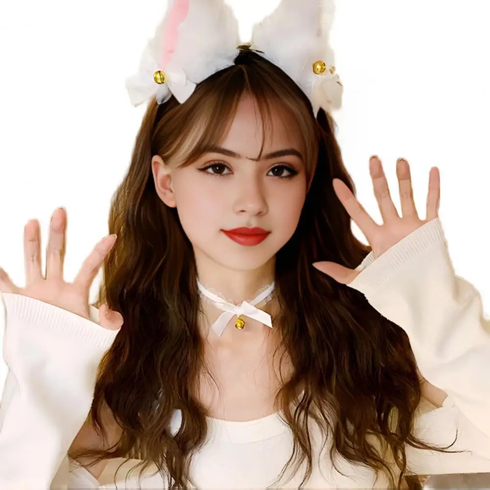 Cat Costume Accessories Set Cat Ear Headband Tail Set Cat Cosplay Costume Set with Plush Ear Headband Bell Necklace for Dress-up