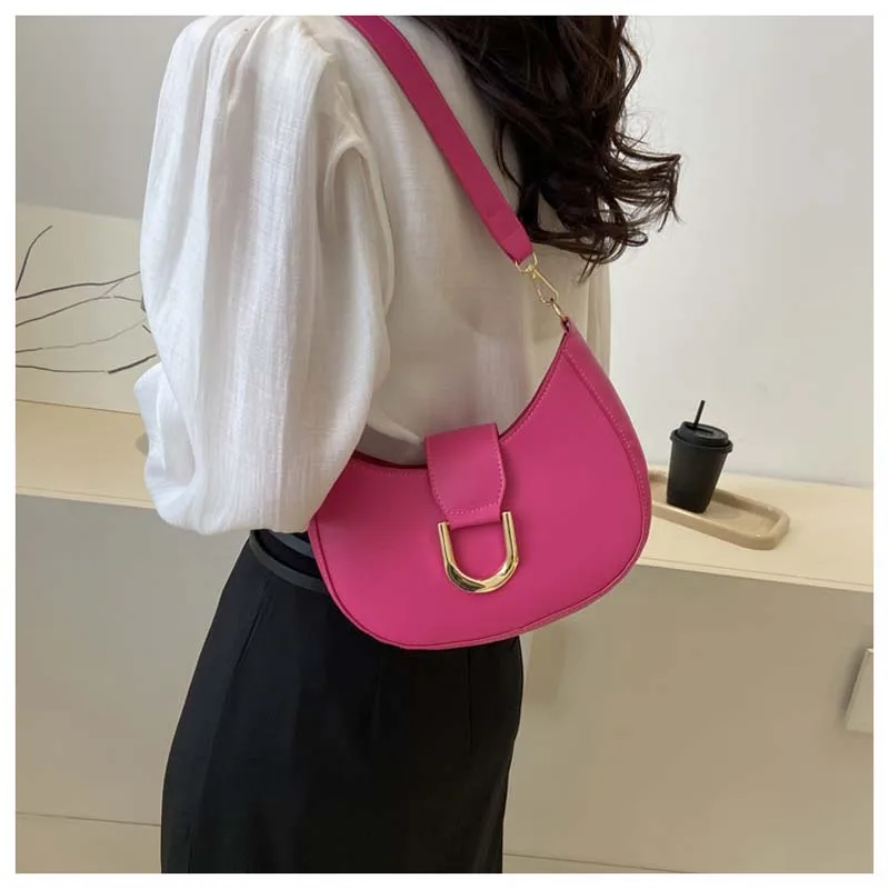 2024 New Fashion Texture Women\'s Shoulder Bag Solid Color Leather Underarm Bag Unique Designer Brand Handbag Casual Hobo Bags