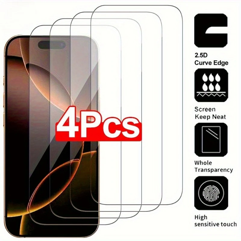 4 قطعة غطاء كامل واقيات الشاشة من الزجاج المقسى لـ 17 16 Pro Max 15 14 Plus 13 12 11 Pro Mini 16e Air X XR XS Max فيلم زجاجي #1
