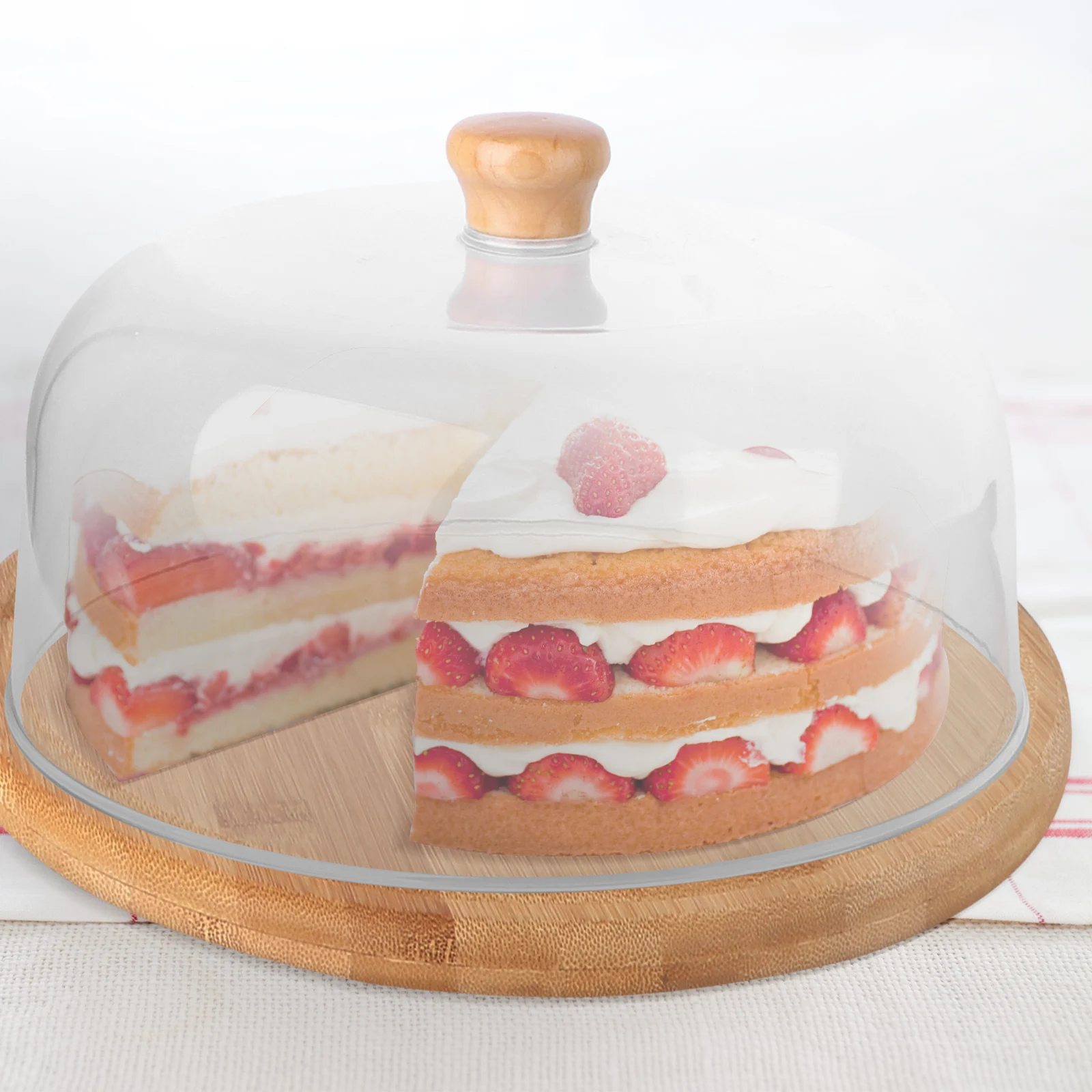 

Dust Cover Set Food Storage Tray Transparent Lid Dessert Container Plastic Wooden Holder Safe Portable Lightweight Kitchen Tool