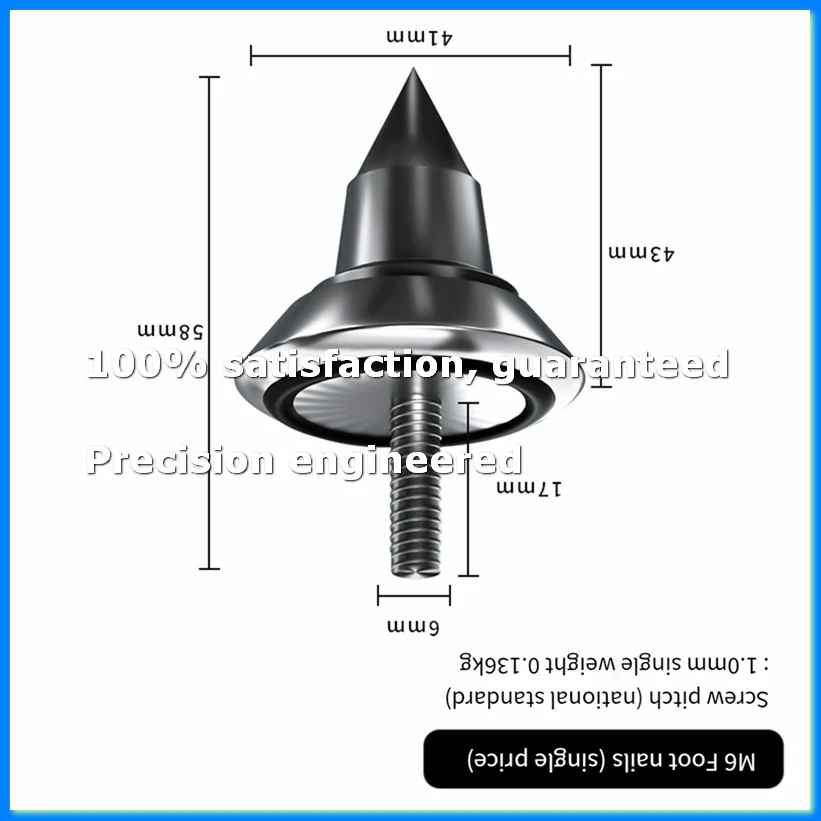 

HIFI Audio Speaker Amplifier Shock Absorbing Foot Cone Feet Base Nail Isolation Spikes Stand Pad,1PCS M6 Foot Nail-A22U