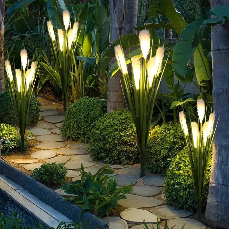 Outdoor Light Emitting Diode Reed Light 5 heads Simulation Fiber Warm White Basin Solar Garden Landscape Waterproof Park