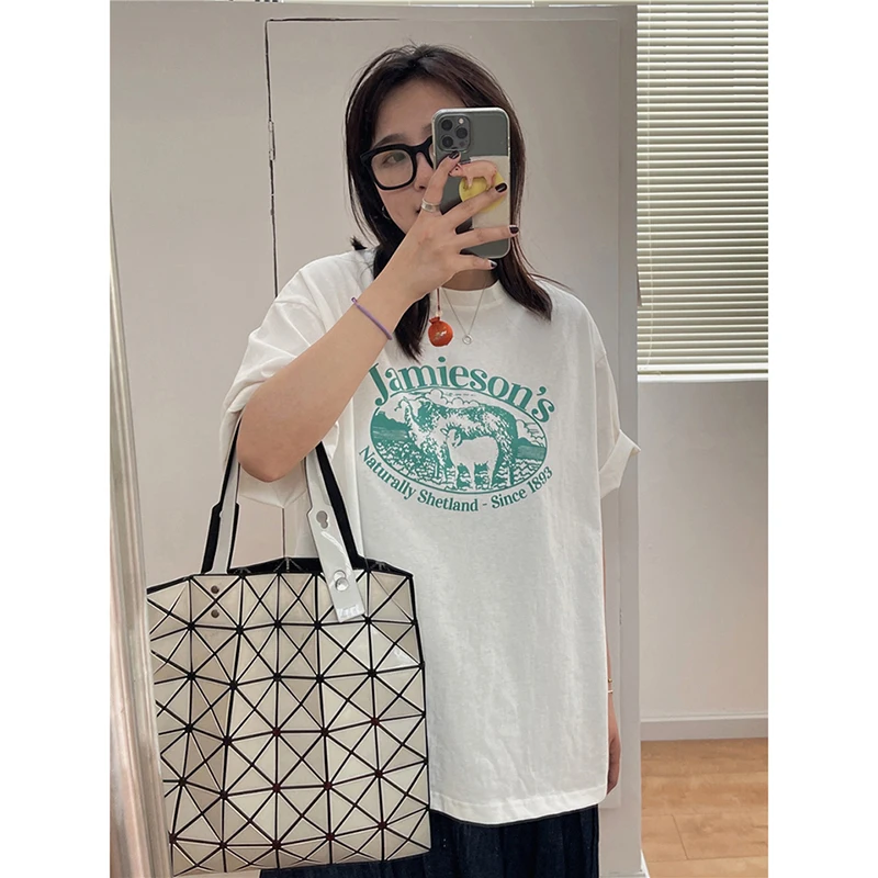 Pure Cotton Summer Korean Style Loose Design Fun Print BF Style Short Sleeve T-Shirt Women Trendy Cool Top round Neck Commute...