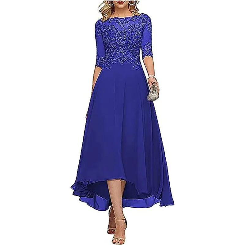 Chiffon 3/4 Sleeves Mother Of The Bride Dress Lace Applique Wedding Guest Dresses Vestido De Festa Longo