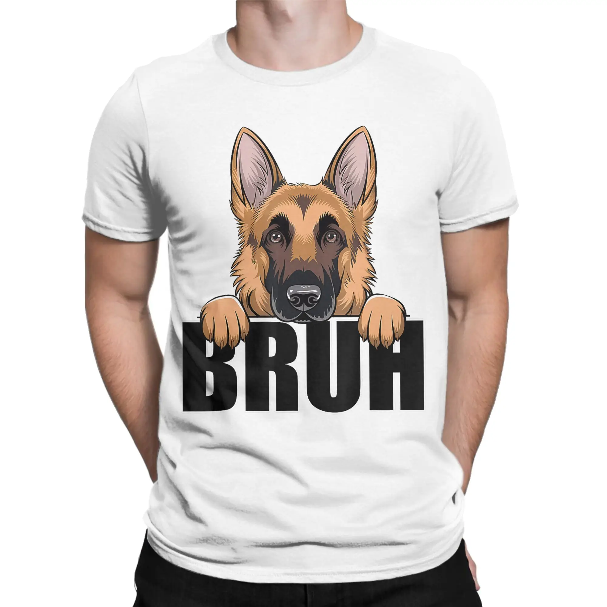 Camiseta vintage de pastor alemão Bruh, camiseta masculina e feminina com gola redonda 100% algodão, camisetas de manga curta, roupas plus size