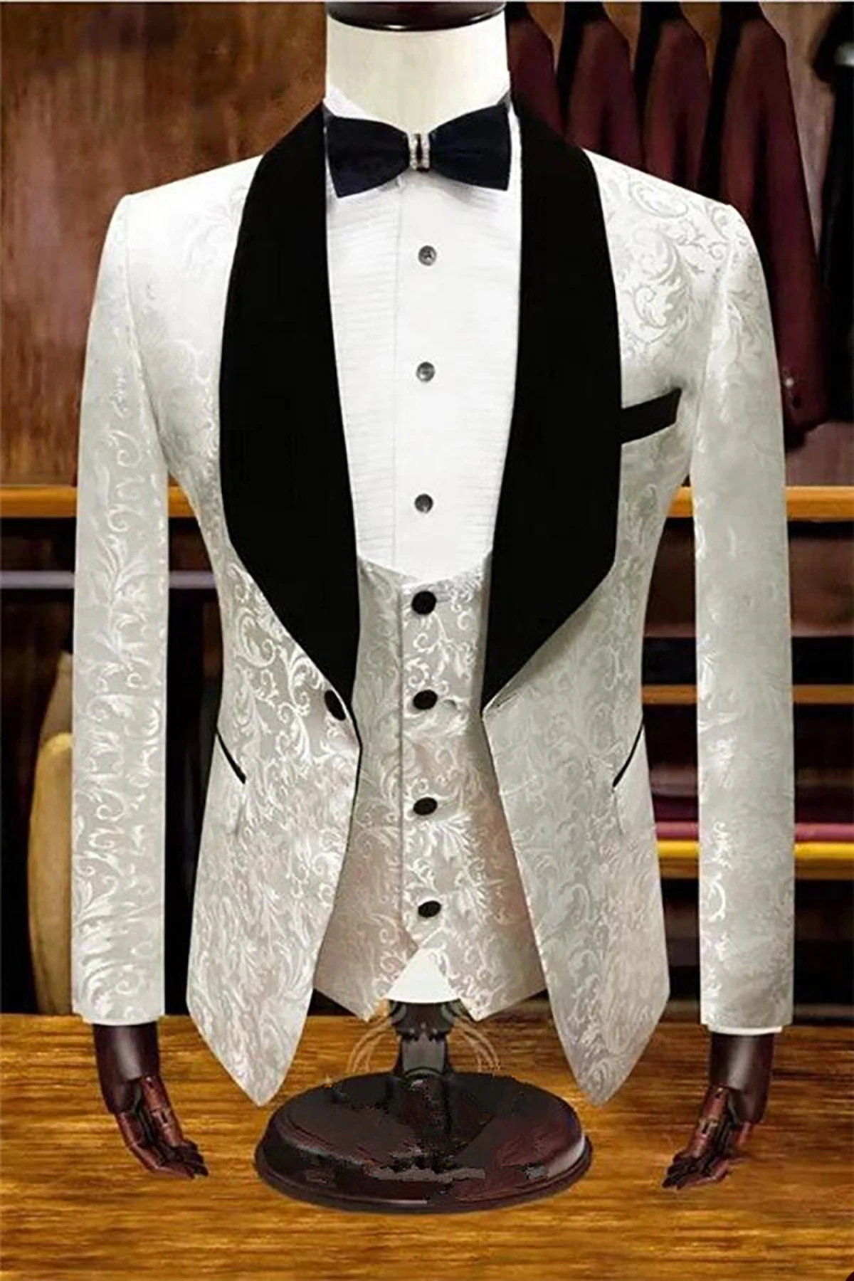 Gedruckte Muster Männer Hochzeit Smoking Schal Revers Bräutigam tragen Slim Fit Blazer Anzüge formelle Abschluss ball Party Hosen Mantel Jacke 3 Stück