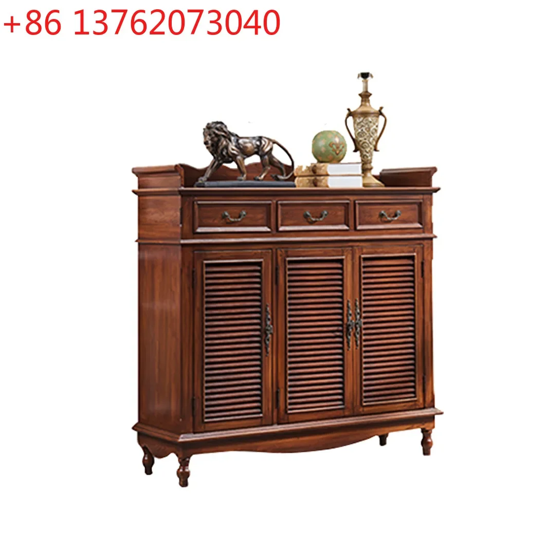 American shoe cabinet retro old blue shutters breathable shoe rack large capacity locker