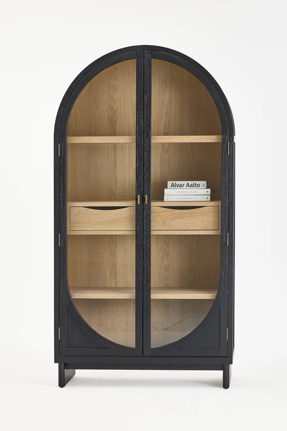 Nordic Old White Pine Arched Wooden Cabinet for Storing Wine Modern Furniture, Matte Black Oak Two-door Side Cabinet