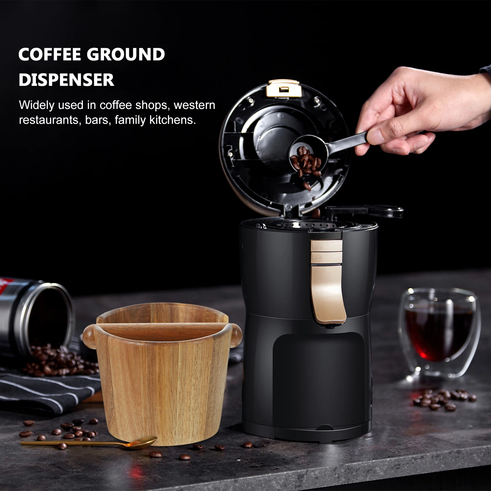 

Grounds Bucket Wooden Compost Container Anti-Splash Large Capacity Dump Bin for Espresso Accessories