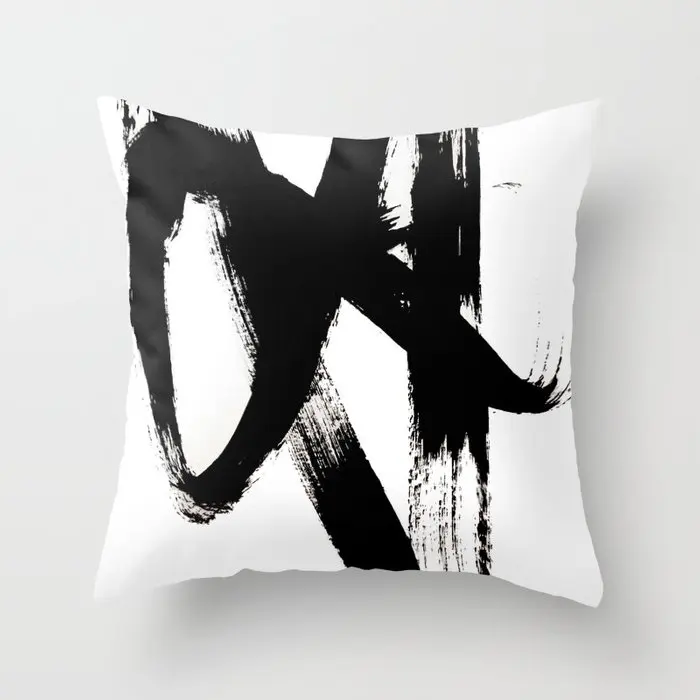 One Brushstroke Black and White Simple Plush Pillowcase Cushion Cover Home Decor