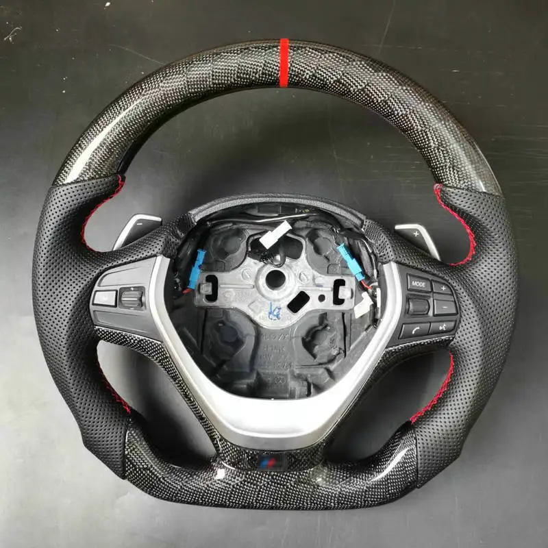 For BMW F30 F35 F20 F22 F32 320 325 328 328i 335 (With Paddle Holes) 100% Real Carbon Fiber / Leather Car Steering Wheel