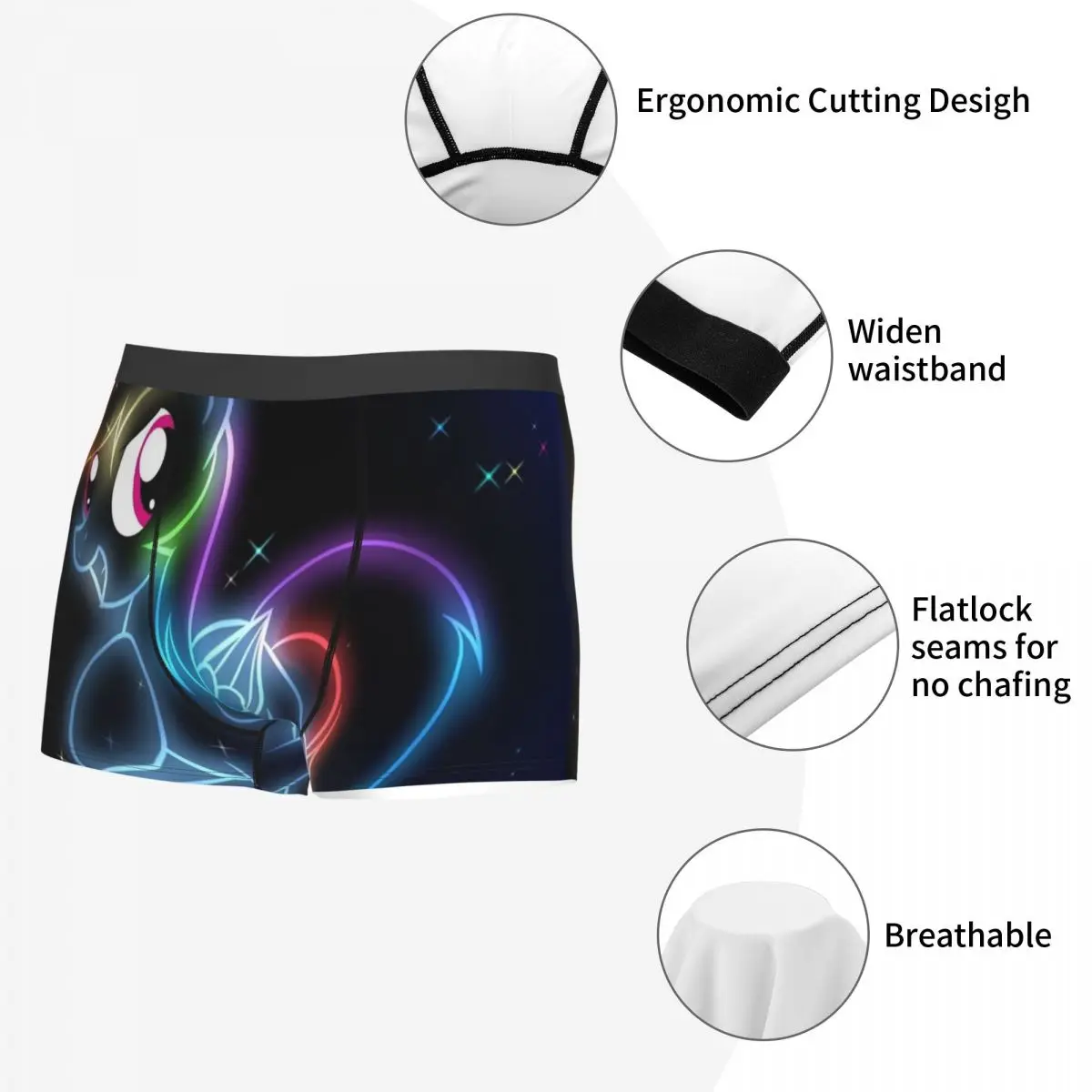 Men\'s Rainbow Dash MLP Underwear Cartoon Novelty Boxer Briefs Shorts Panties Male Breathable Underpants S-XXL