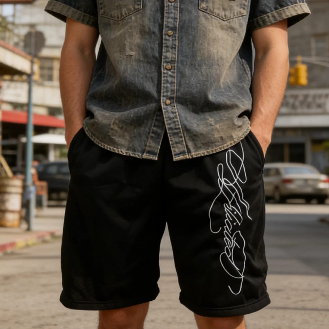 

Мужские летние шорты в стиле ретро хип-хоп с вышивкой, модные свободные повседневные шорты с пентаграммой