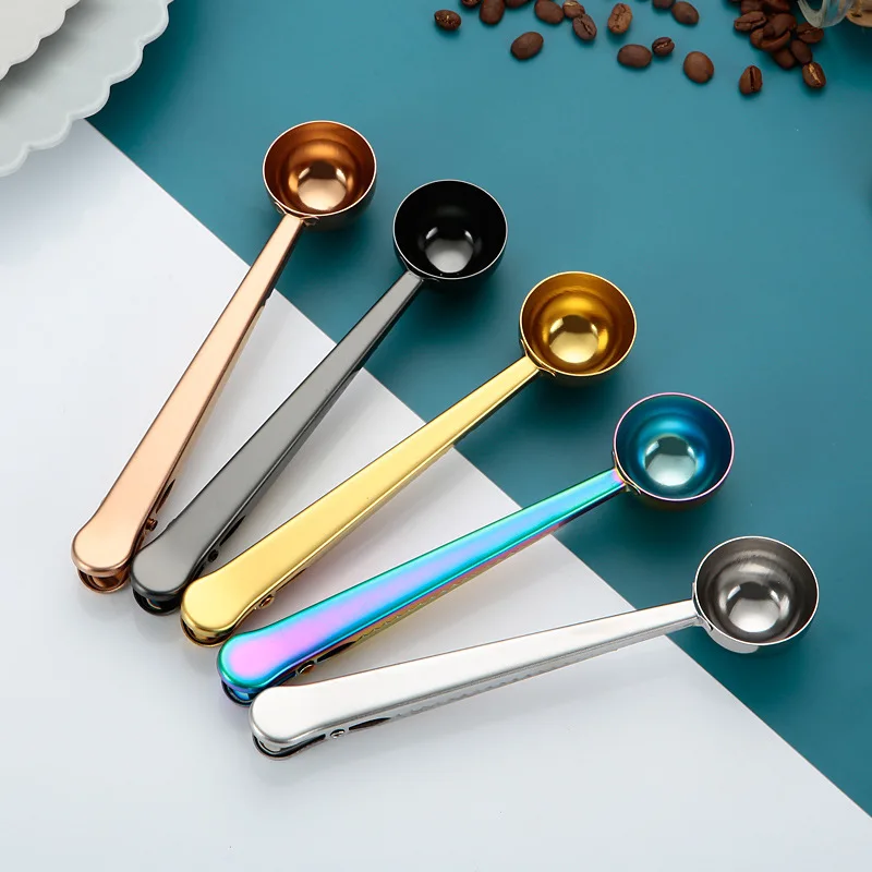 

LMM kitchen gadgets gold-plated two-in-one with sealing clip milk powder measuring spoon