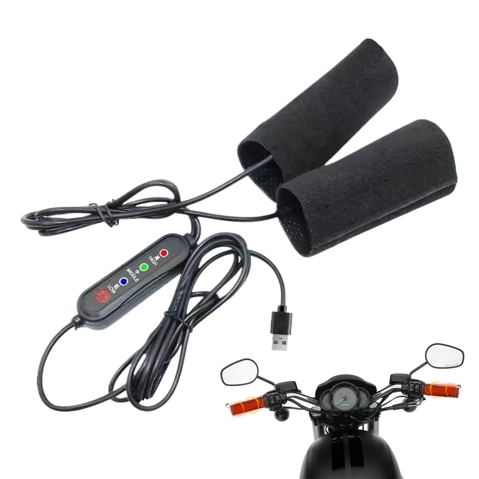 

USB Heated Motorcycle Grips 3-Level Heating Adjustable Handlebar Warm Pads, Quick Installation for Bike Scooter Winter Riding