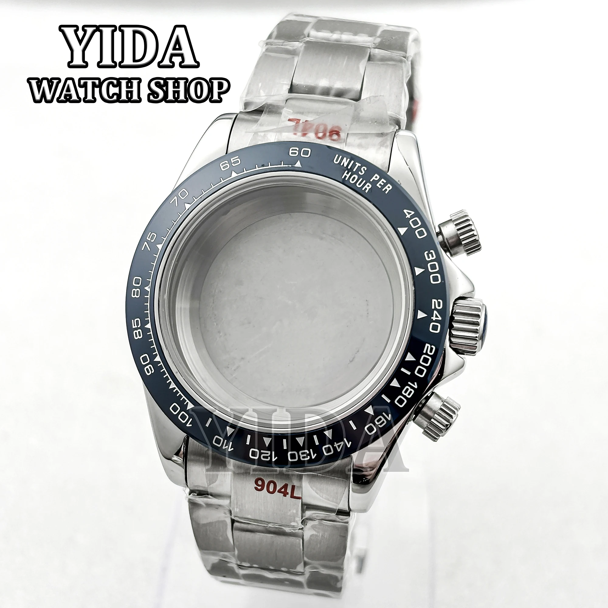 VK63 Chronograph Case Stainless Steel Strap 100M Waterproof Sapphire Glass Fit VK63 Quartz Movement 39MM Watchcase Accessories