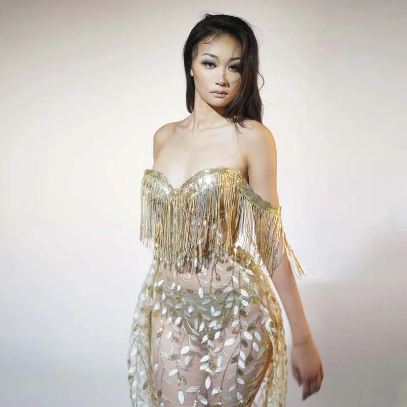 

Birthady Party Dress Women Elegant Prom Evening Dresses Gogo Nightclub Clothing Singer Stage Cosutme Festival Outfit Golden