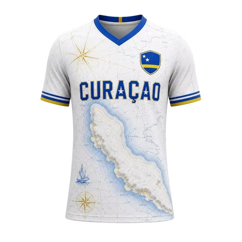 Retro Adult Curacao Soccer Jersey V‑Neck 2026 Crest Fan Football Shirt Back Number 10 Tropical Scenery Match Sport Top