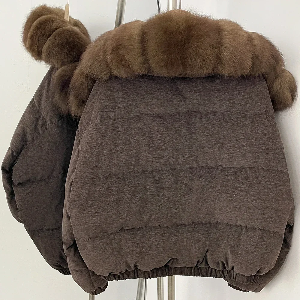 OFTBUY Neue Winter-Kurzjacke aus Baumwolle für Damen, Luxuriöser Echtfuchs-Pelz, Daunenjacke, Modische Warme Naturpelz-Pufferjacke – Detail 9