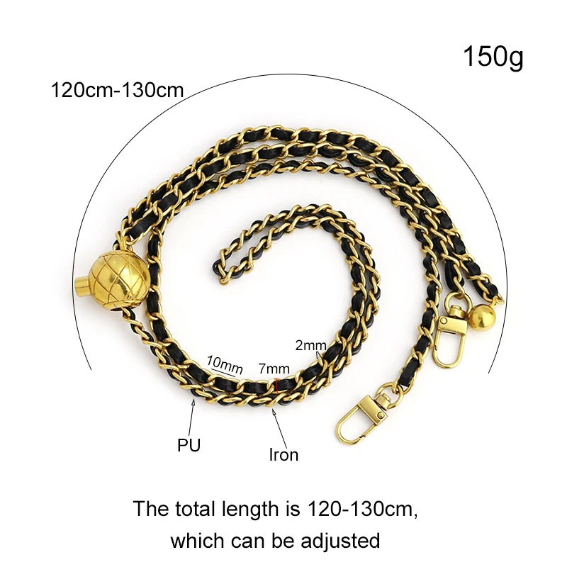 Fashion Adjustable Gold Bead Ball Bag Chain Metal Chain All-match Bag Accessories Bag Strap Transfer Bead Chain Bag Chain