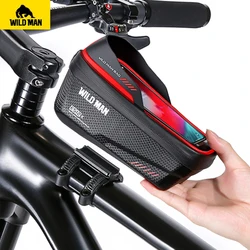 WILD MAN New Bicycle Bag Bicycle Waterproof Phone Case Holder Front Tube Touch Screen Bag Mountain Bike Bicycle Accessories