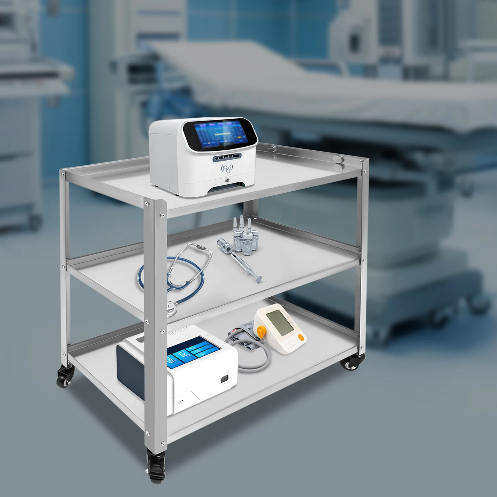 3-Tier Kitchen Cart Kitchen Trolley Car Serving Trolley Transport Cart 136kg Capacity Mobile Workstation