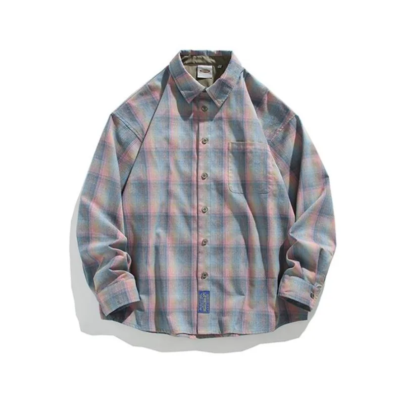 Camicia a maniche lunghe primaverile da uomo camicia a quadri colorata moda oversize da uomo Streetwear camicia Casual allentata coreana camicie