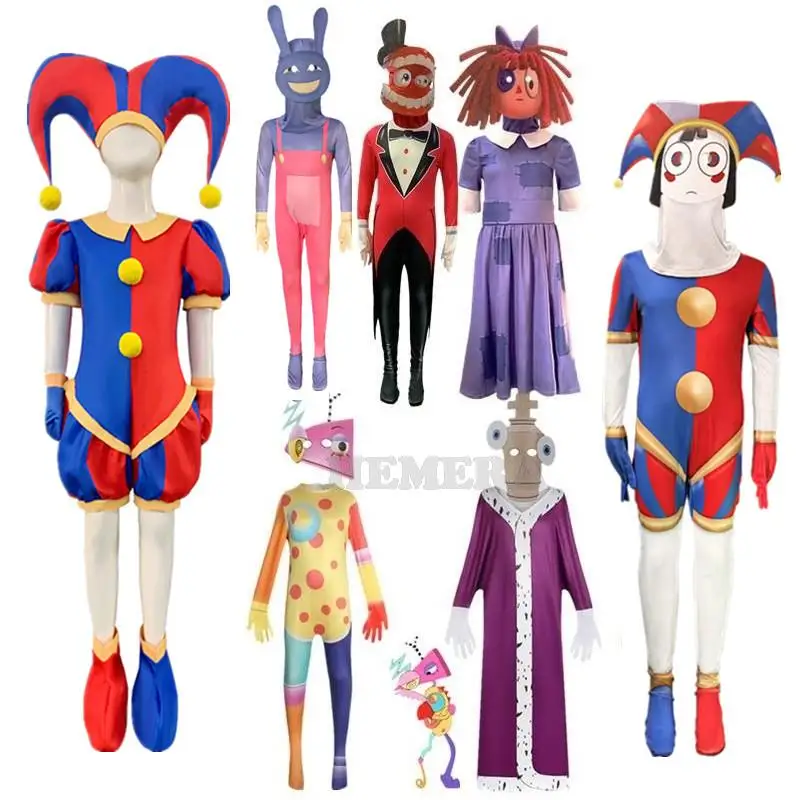 Kinder Halloween Kostüme Anime Digital Zirkus Pomni Cosplay Kleidung Mädchen Jungen Bodysuit Cartoon Karneval Geburtstags geschenk für Erwachsene