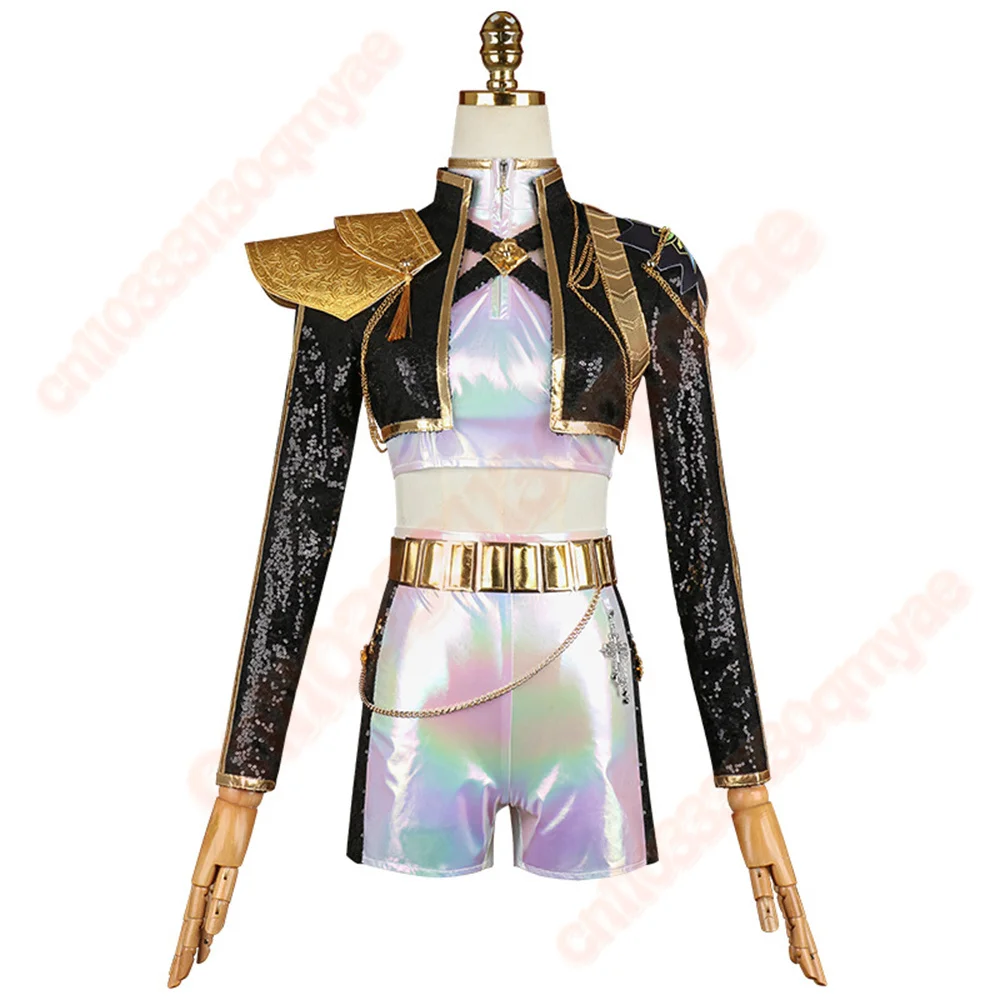 رومي زوي ميرا تأثيري الذهب الأسود زي شعر مستعار شيطان الصيادين الكرتون KPop النساء الفتيات لعب الأدوار الملابس حفلة الهالوين كرنفال