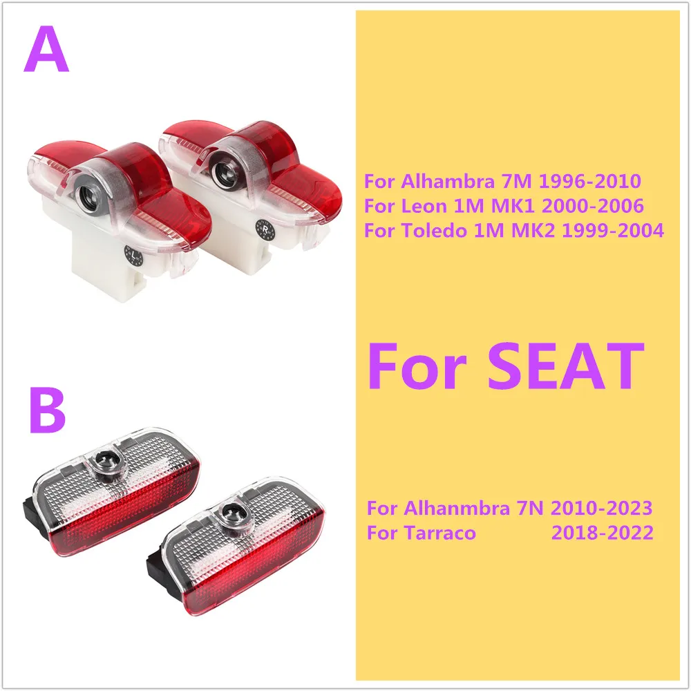 Bombilla LED de advertencia para puerta de coche, accesorios de bienvenida con sombra fantasma para SEAT Alhambra 7M 7N Tarraco Leon 1M MK1 1 Toledo 1M MK2 2
