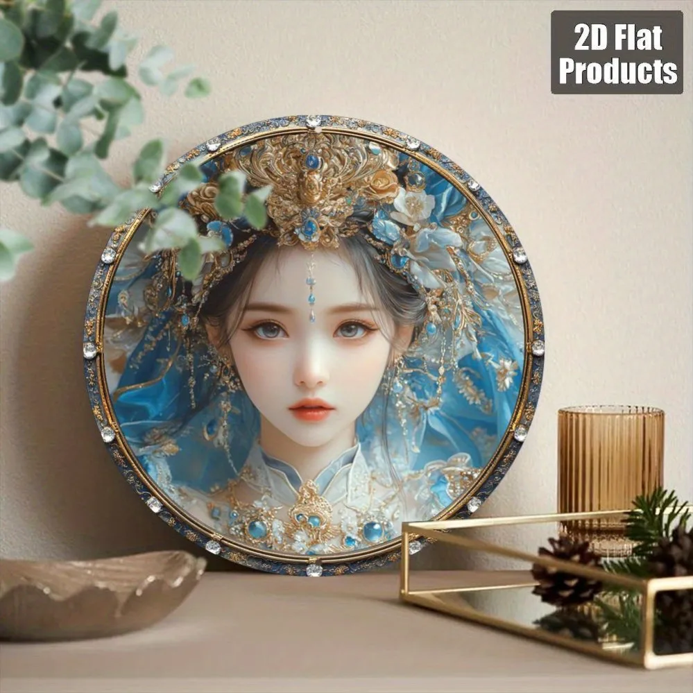 2D أنيمي نمط أنثى جدار الفن 8x8 بوصة جولة الألومنيوم ديكور الأزرق الذهب خوذة-المنزل المطبخ مقهى غرفة الديكور عطلة Gif #5