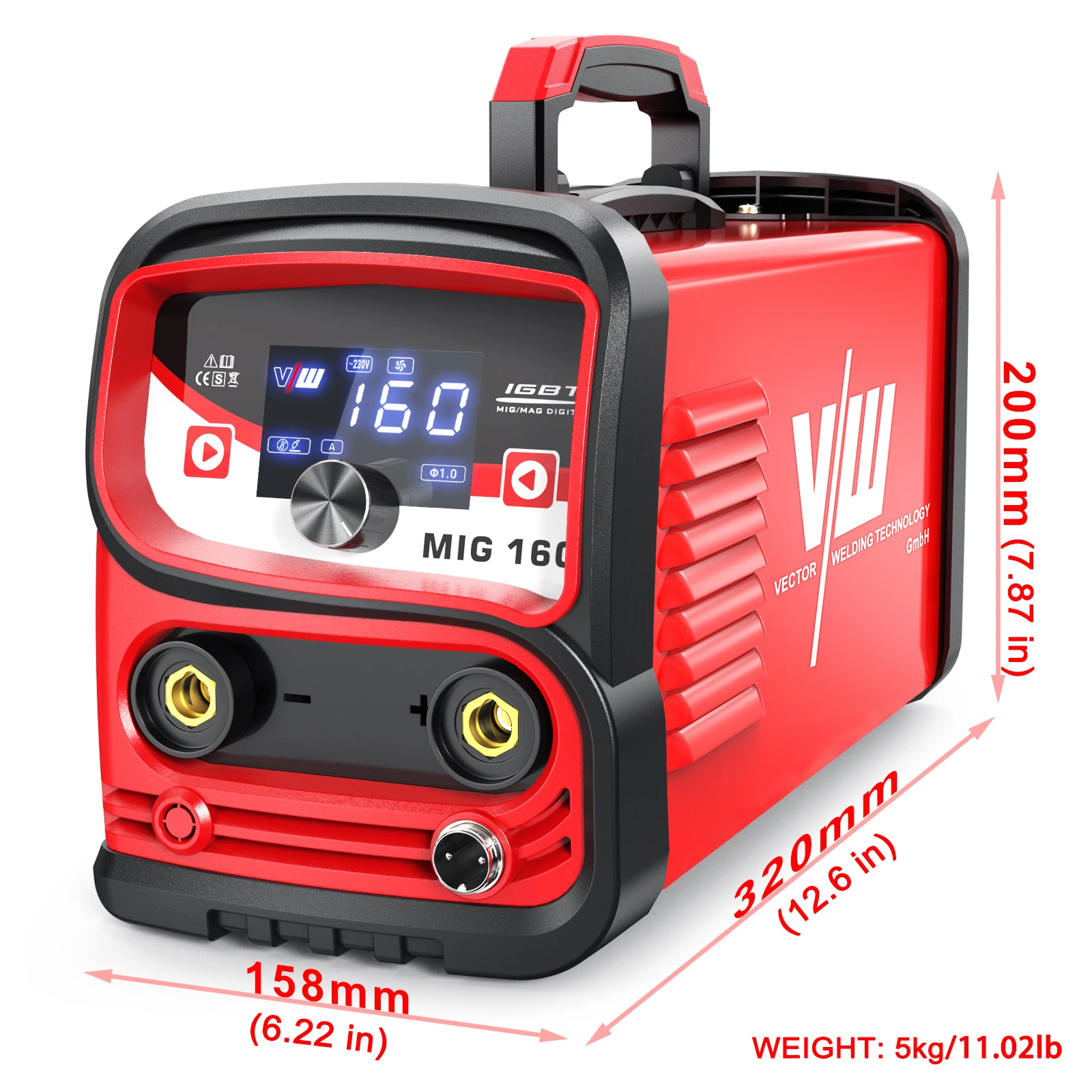 VECTOR WELDING MIG Welding Machine 2-in-1 MMA No Gas Welder Flux Core IGBT Inverter Portable Gasless Welder Home 4T 220V MIG160D