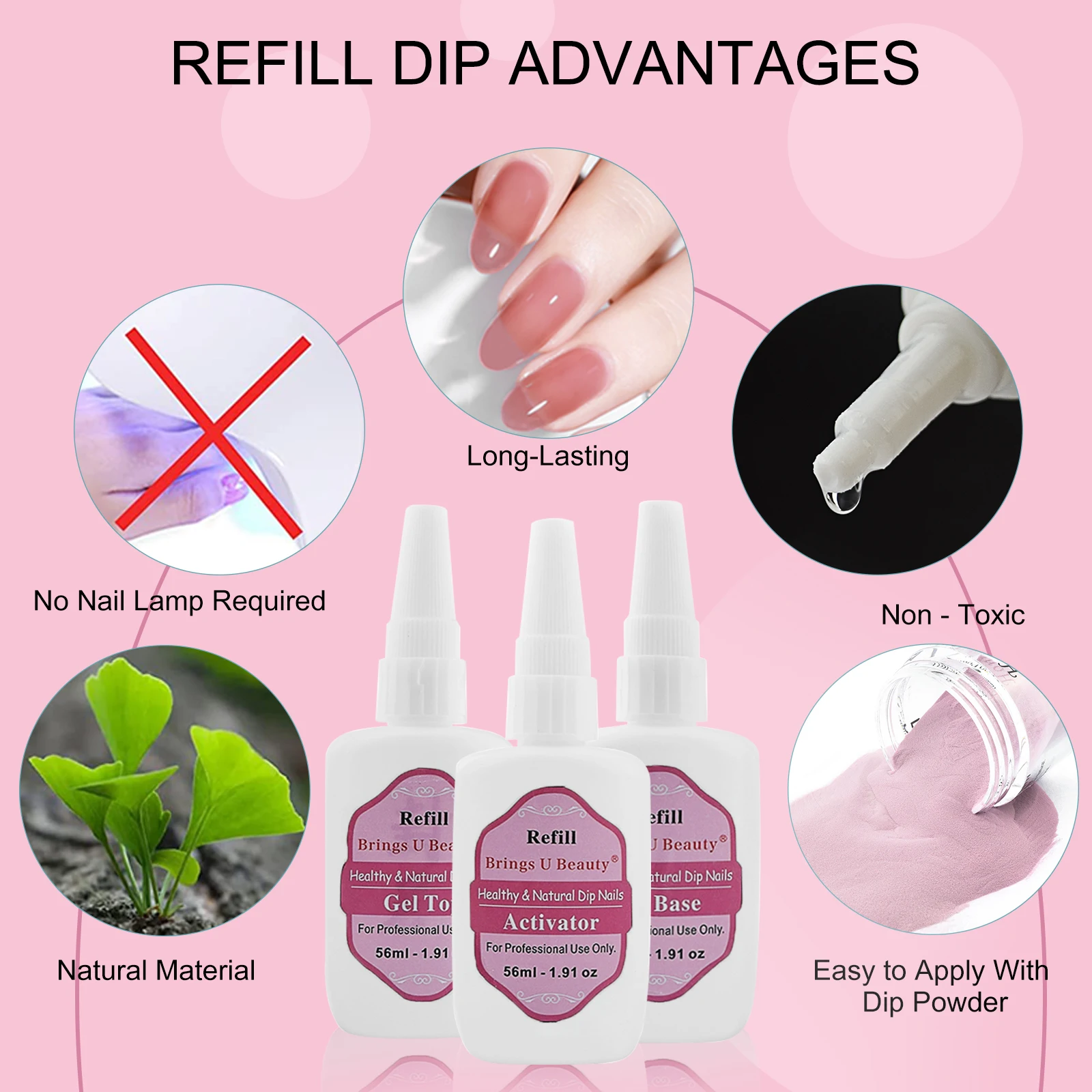 56ml/1.91oz ricarica Gel Base Top Activator 15ml Gel Base Top Activator Brush Saver per immersione in polvere liquido Pre-legato